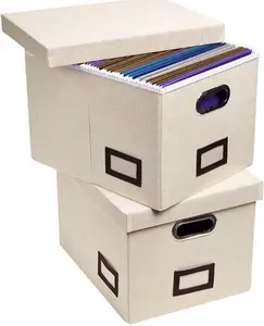 File Box for Hanging Files, Set of 2, Storage Office Box with 60 lbs Weight Capacity, Filing Box with Durable MDF Board & Linen Fabric, File Storage O