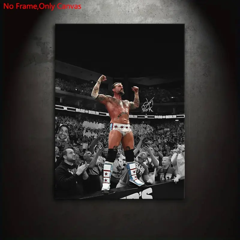1 Piece/Set Frameless Canvas Painting Print Poster Artwork, Classic Realism Sports Pop Art, Superstar CM Punk Victory, Gift for Professional Wrestling Fans, Gift for Bedroom, Living Room, Mural, Wall Decoration, Room Decor, Home Decor Products