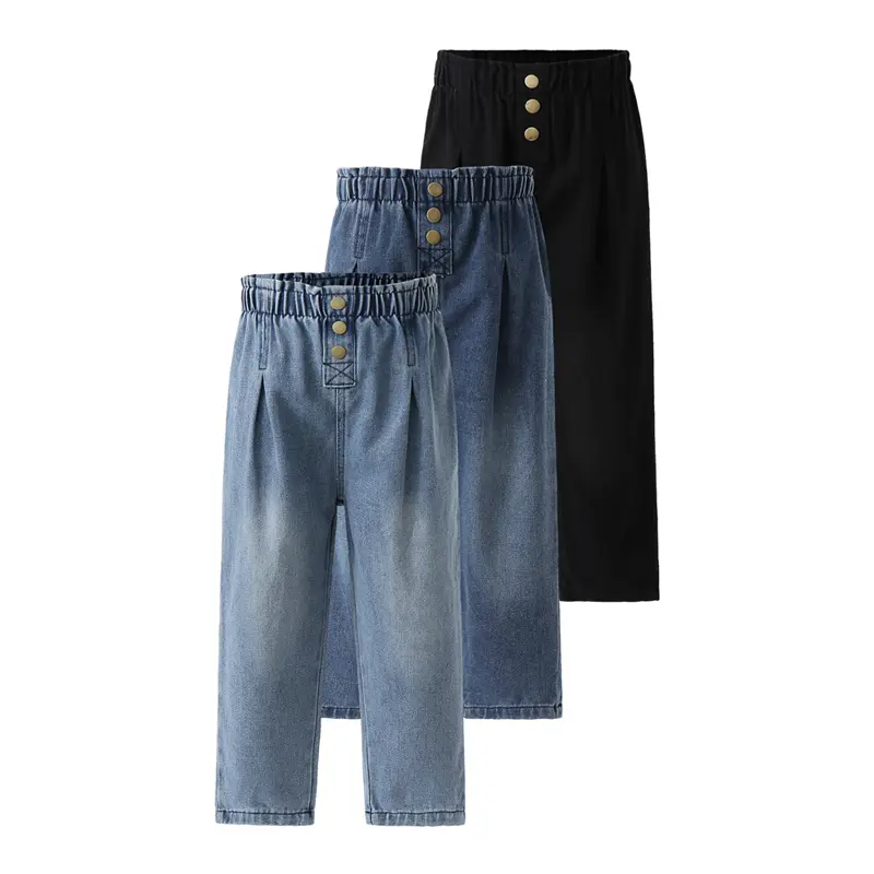 3-piece girls fall/winter fashion Joker jeans children's elastic waist casual high-waisted jeans
