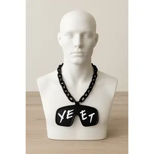 Black Jey Uso Yeet Glasses Fan Emblem Inspired WWE Wrestling Necklace Chain 32"