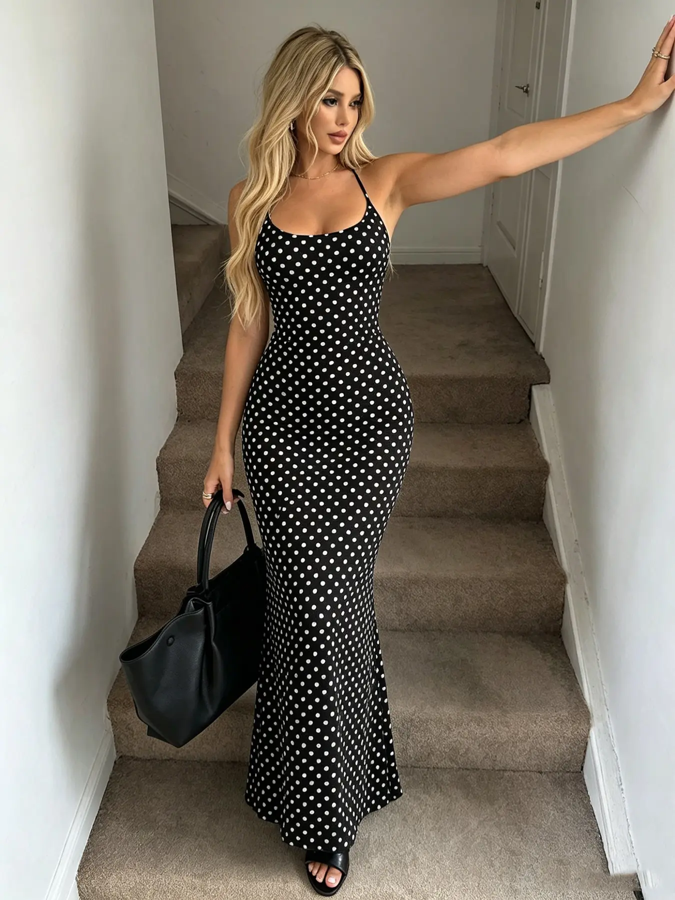 TikTok Viral Polka Dot Maxi Dress for Women, Y2K Spaghetti Strap Bodycon Mermaid Dress, Lightweight Slim Fit Red Long Dress, Elegant Backless Cocktail Party Dress, Casual Summer Beach & Clubwear, Trendy 2026 Fashion Outfit for Night Out, Concert