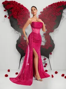 Women's Elegant Sequined Bodycon Evening Dress, High Slit Backless Sleeveless Party Gown, Perfect for Formal Wear, Formal Events & Christmas Gifts