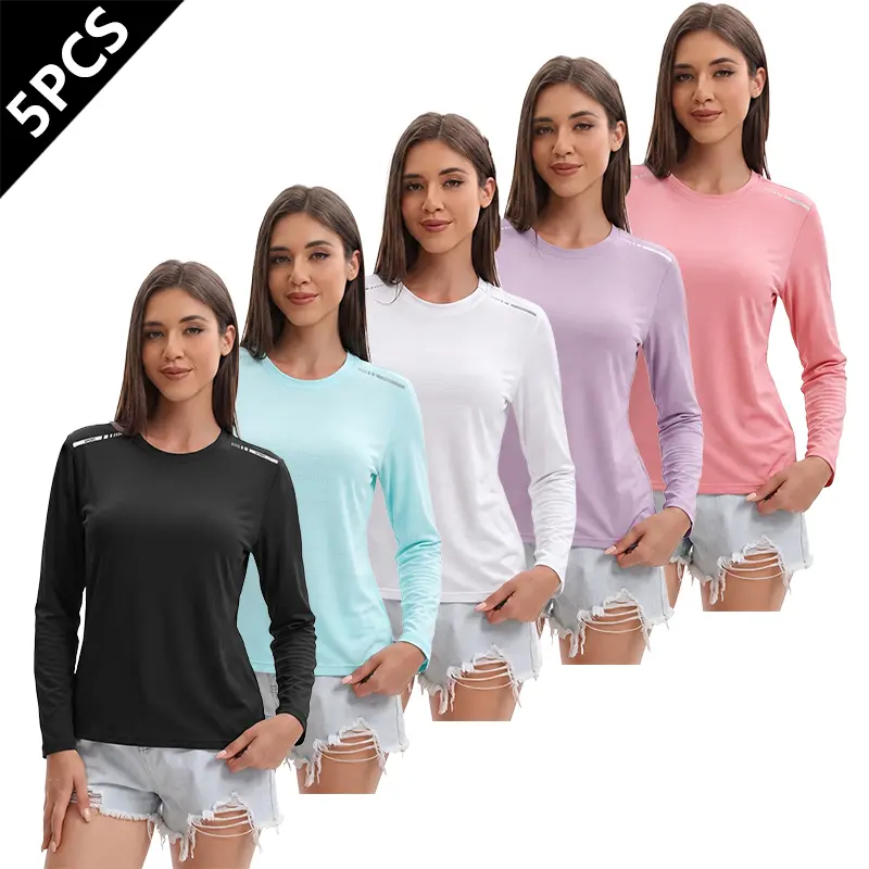 Clean Gent 5-Pack Women’s Ultra-Soft Long-Sleeve Thermal Tops—ideal for outdoor activities, camping, travel, and casual wear; durable wrinkle-resistant fabric; everyday casual tops suitable for students.