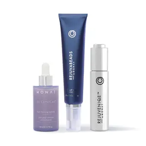 MONAT Treatment Trio – REJUVENIQE Oil, Hair Thinning Defense Serum & Split End Repair Treatment Set