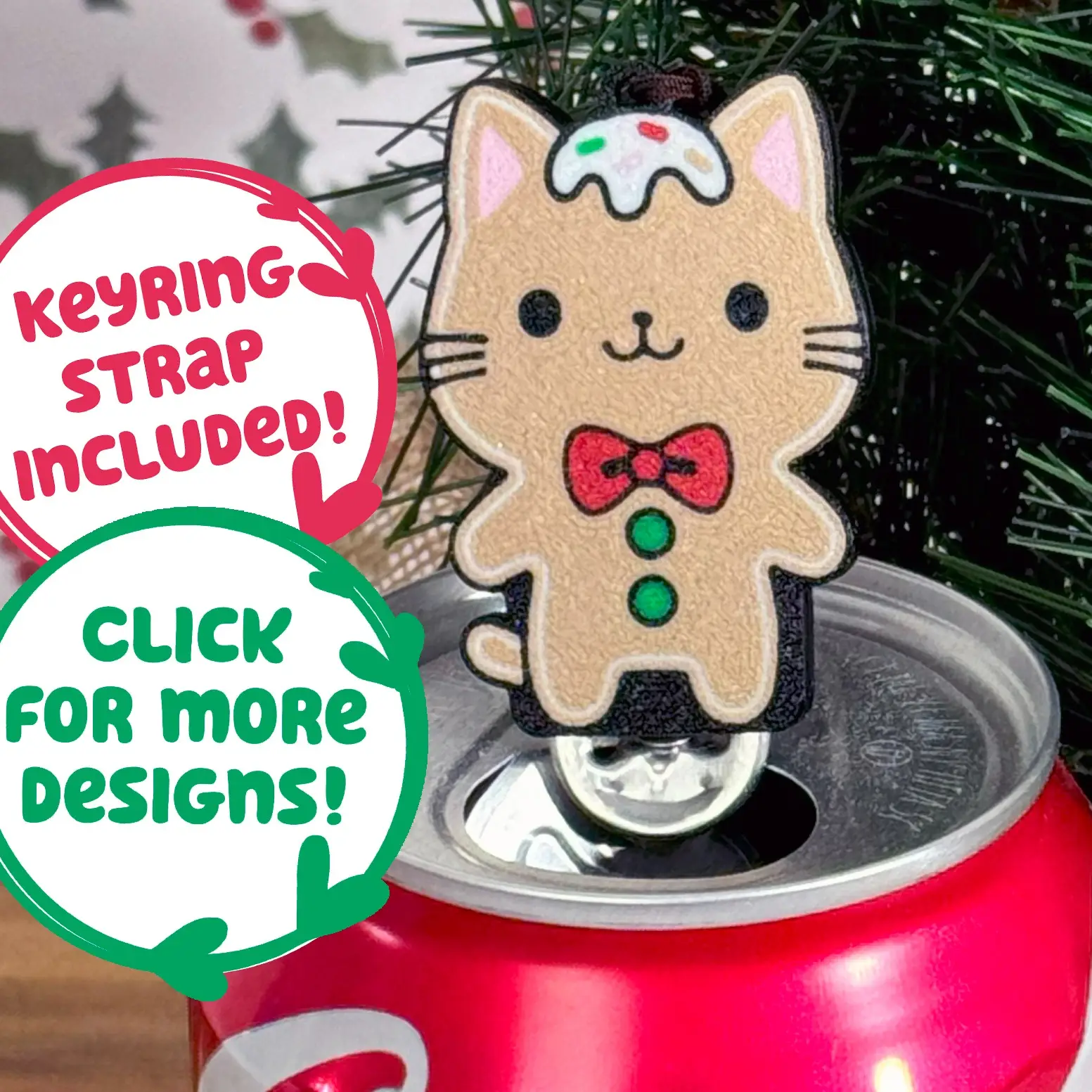 Tab Buddies Christmas Collection - Cute drink can tab opener help for kids, long nails, adaptive, assistive - cat, dog, gingerbread, snowman, santa, r