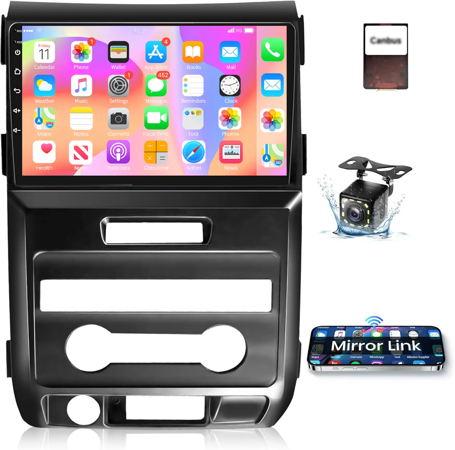 RIMOODY 9-In Carplay Touchscreen Car Radio for Ford F150 2009-2012, Android 15 OS, Wireless Carplay, GPS Navigation, WiFi, Bluetooth, FM/RDS, EQ, Backup Camera Stereo (Father's Day Gift), Spanish, Russian, Youtube
