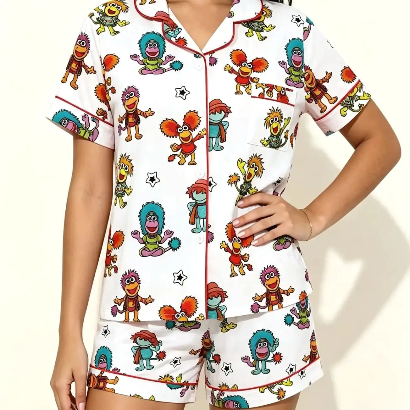 Teen Cartoon Print Pajama Set, Soft Short Sleeve Sleepwear, Breathable Summer Home Clothes, Cute Style, Perfect Gift for Teens