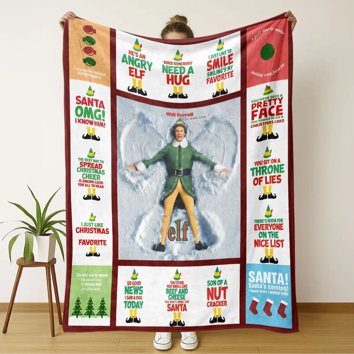 Christmas Elf Theme Flannel Blanket, Vibrant Digital Print, Soft and Comfortable, Ideal for Home Office School Travel Decoration
