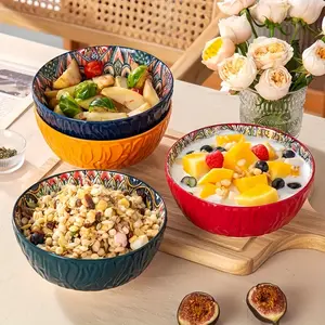 Bohemian Floral Wavy Ceramic Cereal Bowl, Aesthetic, Ideal for Soup, Oatmeal & Pasta, Perfect for Christmas Gifts, Home & Restaurant Use, Tableware