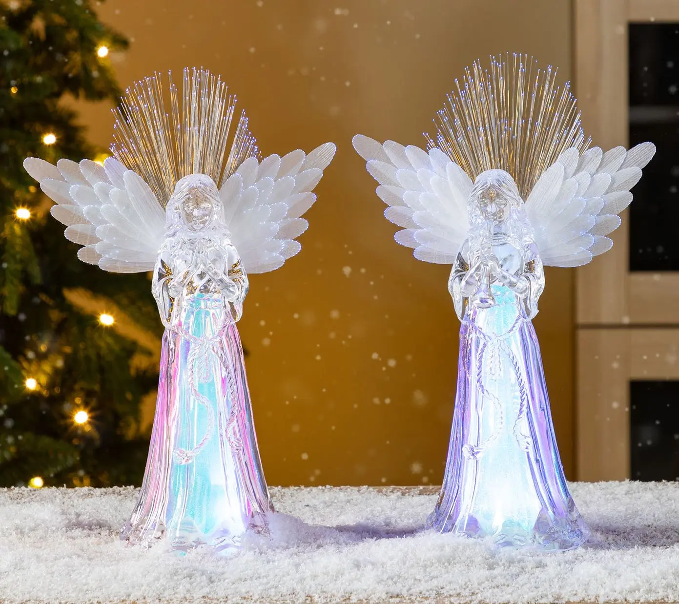 Glitzhome Set of 2 Christmas Lighted Tabletop Angel Figurine