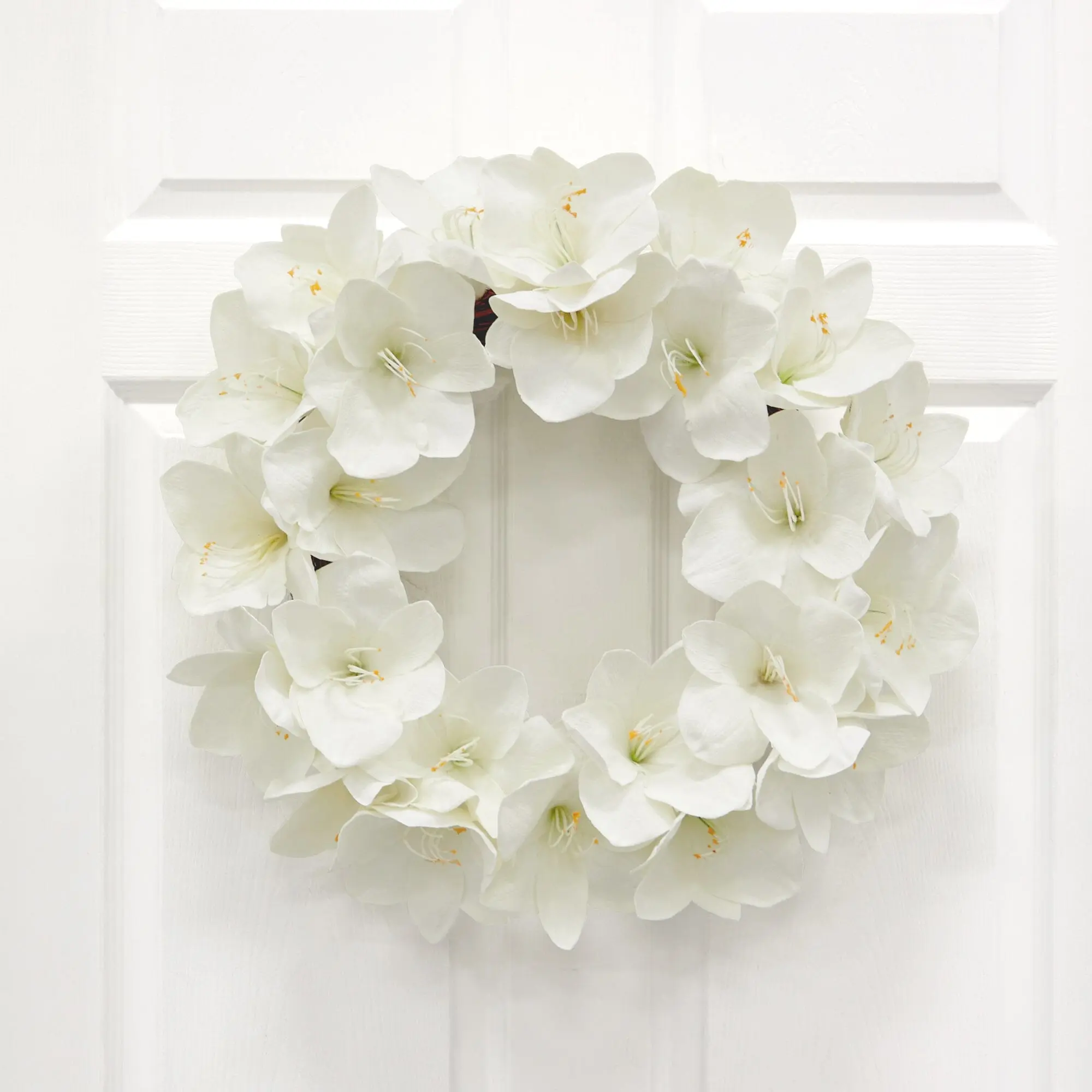 24-in Photorealism Artificial Amaryllis Wreath - Frames-Integrated Brightening Floral Arrangement, Decorative Indoor Home Supply Centerpiece for Spring-Winter Greetings