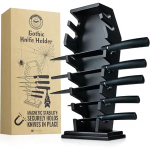 Coffin knife holder has 14 Magnets for 7 knives- Gothic Kitchen Decor and Goth Kitchen Accessories, Gothic Knife Holder, Halloween Knife Holder for Goth Kitchen
