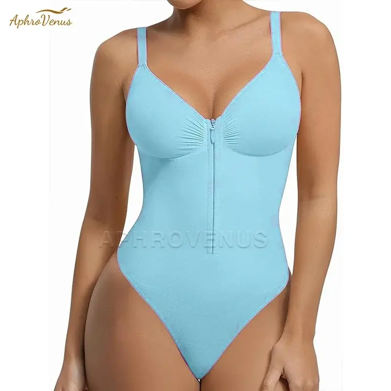 Women's Seamless V-Neck Triangle Bodysuit Zipper Closure Tummy Control Waist Cinching Shapewear Comfortable Full-Body Shaper