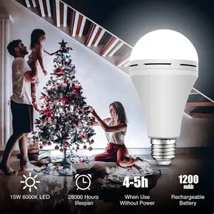 Neporal 4 Pack Emergency-Rechargeable-Light-Bulb, Stay Lights Up When Power Failure, 1500mAh 15W 80W Equivalent LED Light Bulbs for Home, Camping, Tent (E27, with Hook) (Daylight)