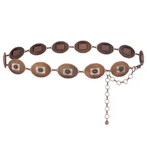 Rustic Couture's Large Western Concho Metal Belts for Women Cowgirl,  Southwestern Aztec Concho Chain Belt, Vintage Copper/Silver Plated Cowhide Inlay Western Waist Belt, Adjustable Cowgirl Fashion Belt for Rodeo & Outfits