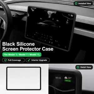 Tesla Silicone Screen Frame Protector for Model 3, Model Y & Model YL, Anti-Scratch Anti-Collision Edge Guard, Shockproof Flexible Silicone Screen Surround Cover, Premium Tesla Interior Accessories