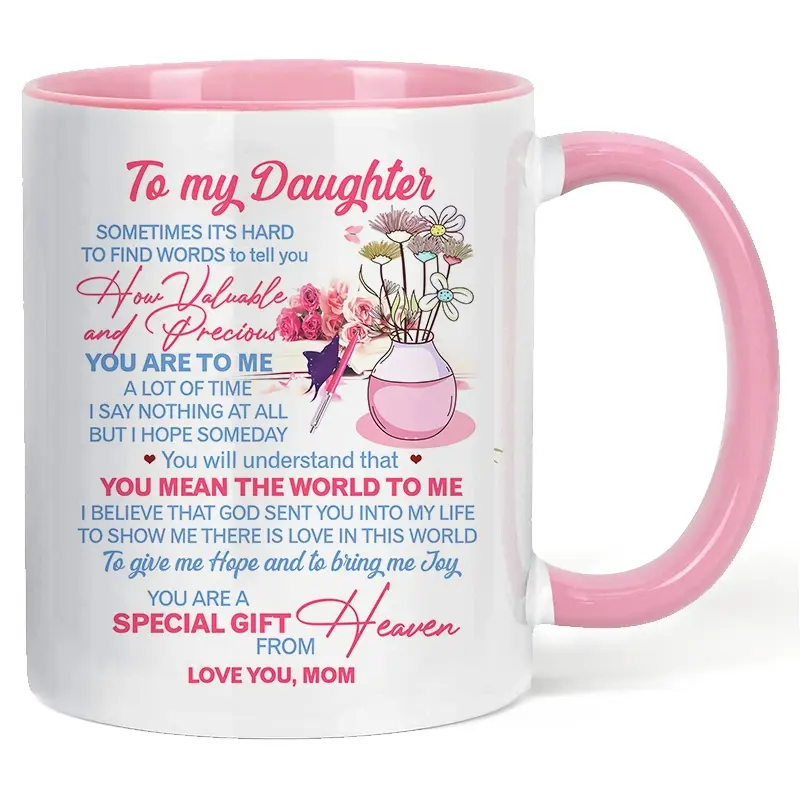 Ceramic Daughter Coffee Mug 11 Oz, Fun Ceramic Mug, Reusable Drinkware Cup with Warm Wishes From Mom, Ideal Mother & Daughter Birthday Gift, Kitchen Drinkware Cups