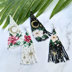 J&S Handmade Floral Pattern Beaded Earring Dangling