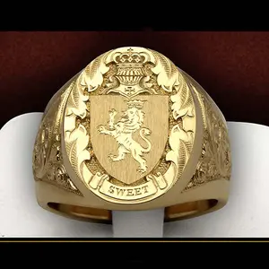 Crown Lion Shield Badge Ring Seal Men's Ring Men's Daily Wear Gift