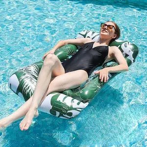Monstera Leaf Design Inflatable Pool Hole Lounge Float, Foldable Striped Floating Bed, Water Hammock & Single Recliner Float, Ideal for Travel, Family Pool, Vacation, Beach & Sunbathing