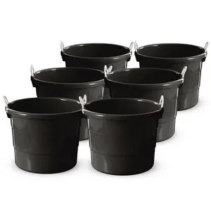 Homz 17 Gal Plastic Open Storage Round Utility Tub with Handles, Black (3 Pack)