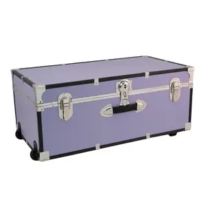 212 MAIN 30 in. Wooden Traditional Seward Explorer Wheeled Trunk with Lockdown Locks, Wheels, Organiser, Travel-Ready Lilac Furniture for Room Use