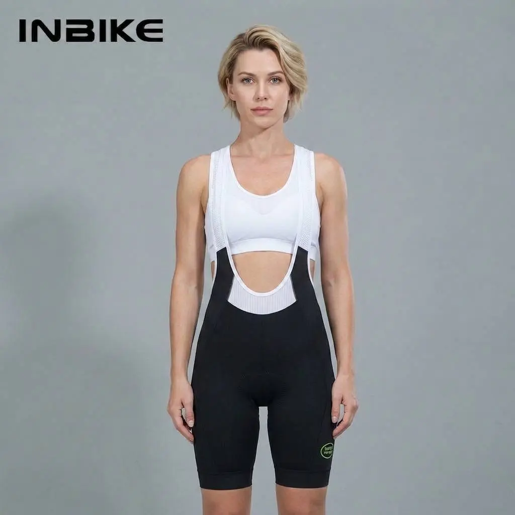 INBIKE Women's High-Waisted Padded Bib Cycling Shorts with Straps - Secure Fit, Shock-Absorbing Summer Bottoms for Mountain Bike Women MTB Riding