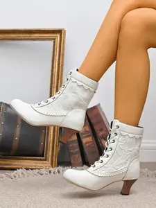 Women's Faux Fur Classic Thick Heeled Boots, Cross Strap, Elegant Fashion Shoes, Suitable for Daily Wear and Special Occasions, Unique Design, Footwear
