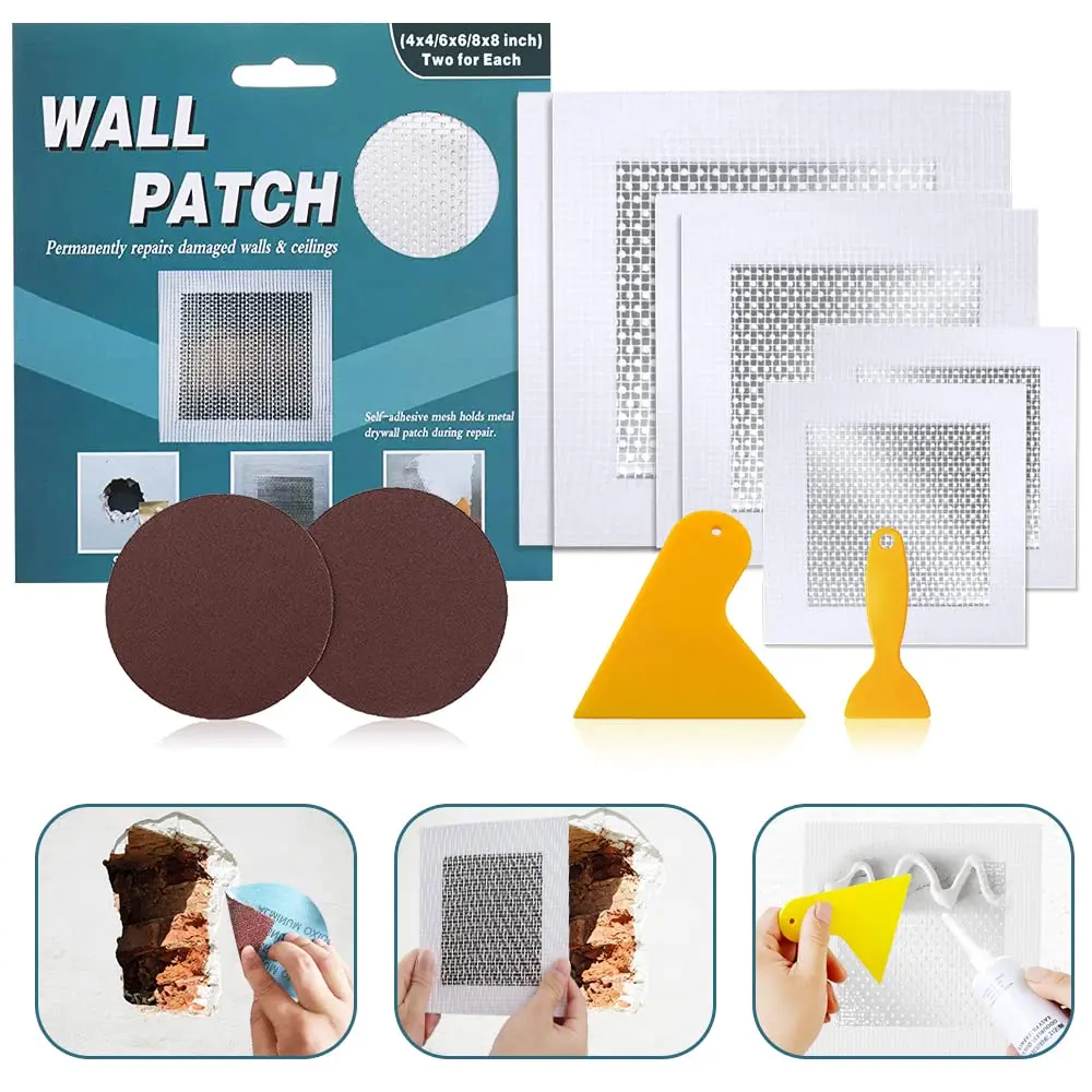 4" 6" 8" (two Of Each) Wall Repair Patch  Plasterboard Safe Mend Plaster Kit Safemend Drywall Adhesive Filler For Walls Ceiling Hole Self Aluminum Mesh
