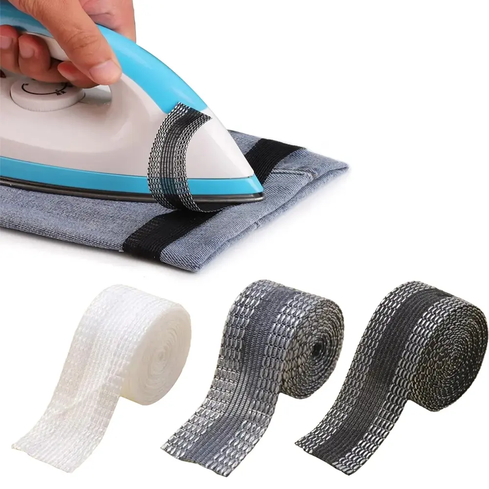 No-Sew Self-Adhesive Hem Tape for Pants: Instant Waterproof Edge Repair, DIY Fashion Upgrade. Adjustable, Durable & Invisible Fix for Jeans, Trousers. Quick, Easy & Reusable Fabric Tape for Hemming, Reinforcing & Creative Clothing Revamp. Black & White.