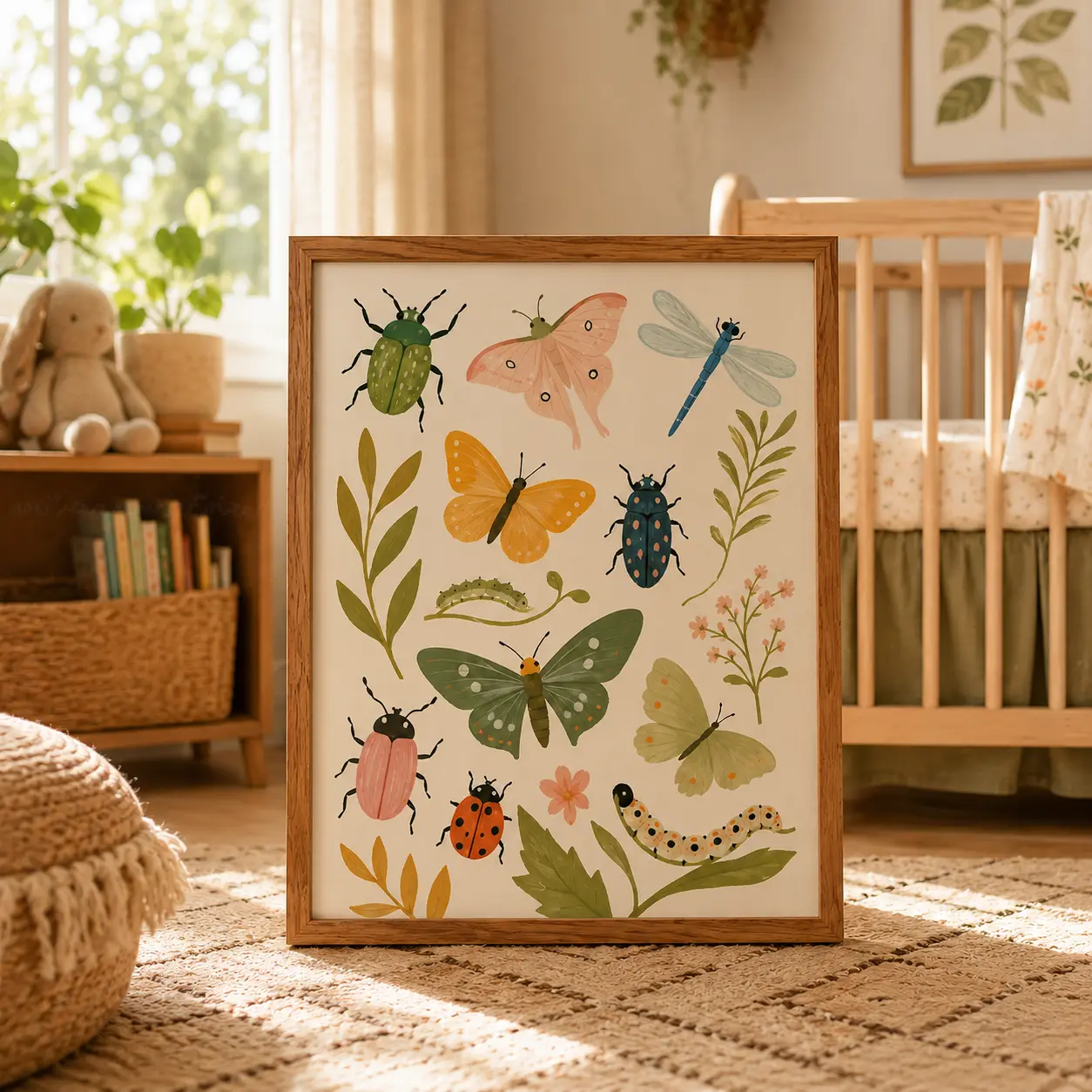 Whimsical Bug Paper Wall Art - Insect Nursery Poster, Butterfly-Beetle-Dragonfly Print, Woodland Kids Room Decor, Baby Shower Gift