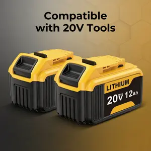 2PACK 12.0Ah 20V Max Lithium-Ion Battery Replacement Set Compatible with Dewalt 20V Batteries DCB206 DCB205 DCB204 High-Capacity Cordless Power Tool Battery Features LED Battery Level Indicator