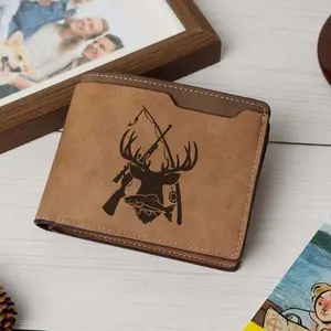 Hunting Fishing Engraved Wallet, Deer Head Mens Bifold Wallet, Outdoorsman Gift For Him, Dad Husband Hunter Gift