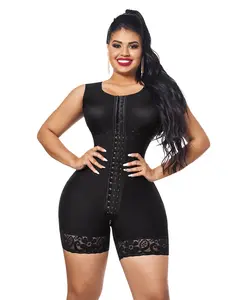 Mid Thigh Bodysuit With Bra • 3 Compression Hook Levels • Perineal Zipper • Black (One size for Hips and another for Waist) (LUX-293)