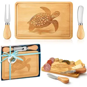 Sea Turtle Shaped Cheese Board Set Small Charcuterie  Board Wooden Platter with  Forks Funny Serving Trays Turtle  for women Christmas Party Kitchen Decoration