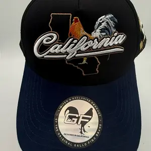 Gallo Fino Derby Series 3-D Embroidered California Cap with Rooster Design in Black and Blue