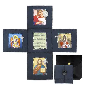 Navy Blue Felt Pocket Shrine St Michael Travel Altar - Handmade Rosary Pouch with Hidden Pocket - Catholic Lent Essentials & Confirmation Gift for Him - Portable Spiritual Protection & Serenity