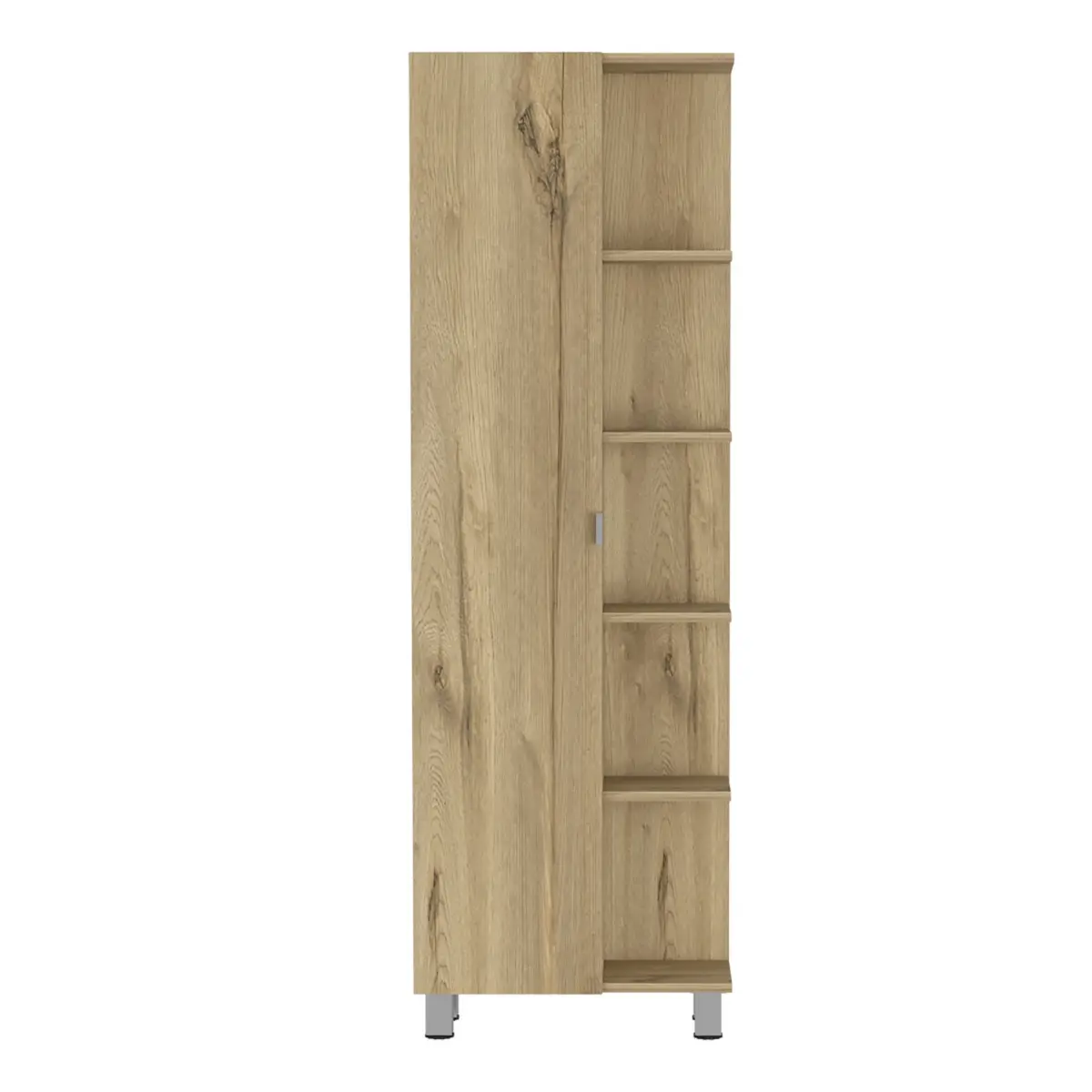 HomeRoots 62 in. Oak Wood Tall Narrow Kitchen Pantry Cabinet - Modern Organization, Adjustable Shelves, Full Assembly Capable, Ideal for Indoor Storage Needs