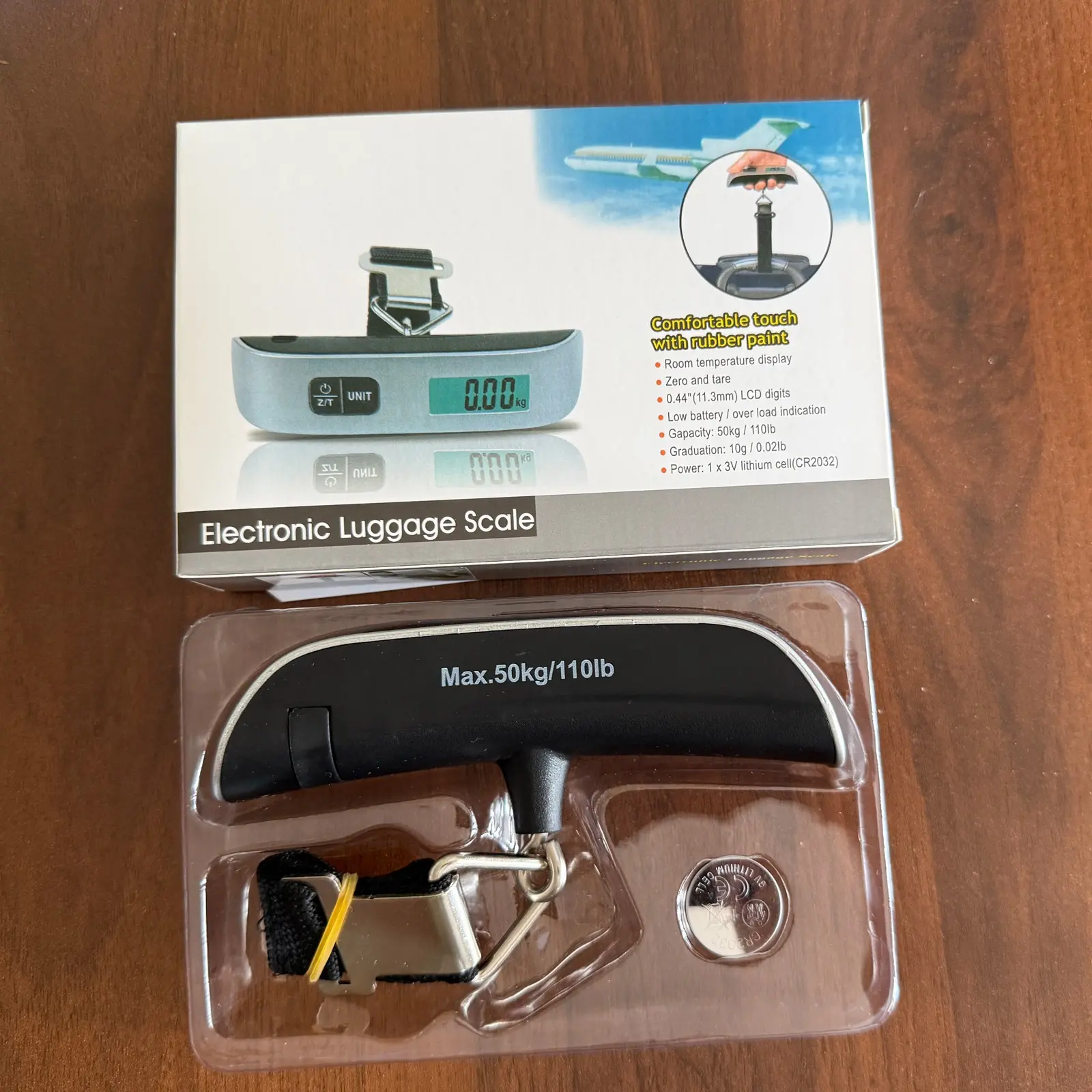 Electronic luggage scale, essential accessories for vacation travel, gifts for travelers, digital hanging luggage scale, portable suitcase handheld weight scale 110 lbs, essential travel item for hanging luggage, batteries included, Metal