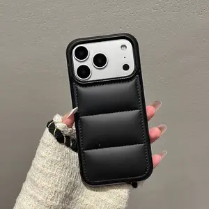 Winter Warmth Down Jacket Style iPhone 16/15/14/13/12/11/Pro Max/Pro/Plus Soft Fabric Shockproof Edge Frame Protective Case