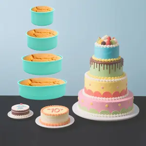 Nonstick Silicone Cake Pans Set (4+6+8+10 Inches), Round Shape for Easy Release & Bake, Ideal for Layer Cakes, Cheesecake, Chocolate Treats