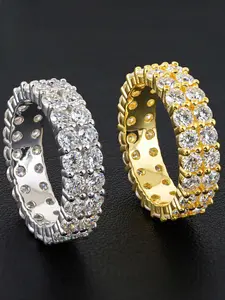 Father's Day Mother's Day ring gift, fashionable and personalized light luxury double-row full-set chilled full diamond ring super flash ring