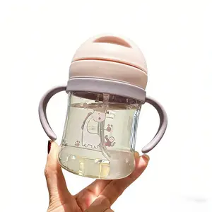 250ML Water Bottle with Straw, Anti-Choking Handle, Portable Shockproof Design, Baby Sippy Cup for Outdoor Camping, Cute Drinking Cup, Leakproof Sippy Cup