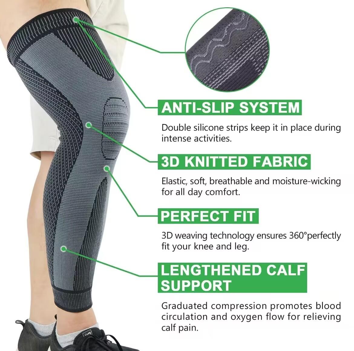 Full Leg Compression Sleeves 2 Pack Long Knee Kneeca Acupressure Self Heating Knee Sleeve Aicao Knee Protection for Warm Aicao Best Knee Brace For Women and Men