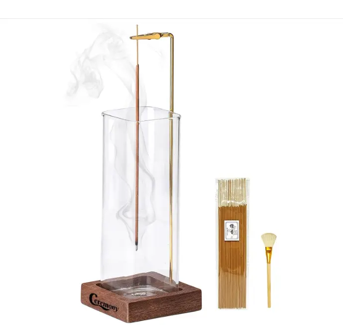 Ceremony Incense Holder, 2 in 1 Incense Burner for Sticks, Ash-Proof Glass Incense Burner for Meditation Yoga Spa Room Decor (2 in 1 Square) Ceremony Incense Holder, 2 in 1