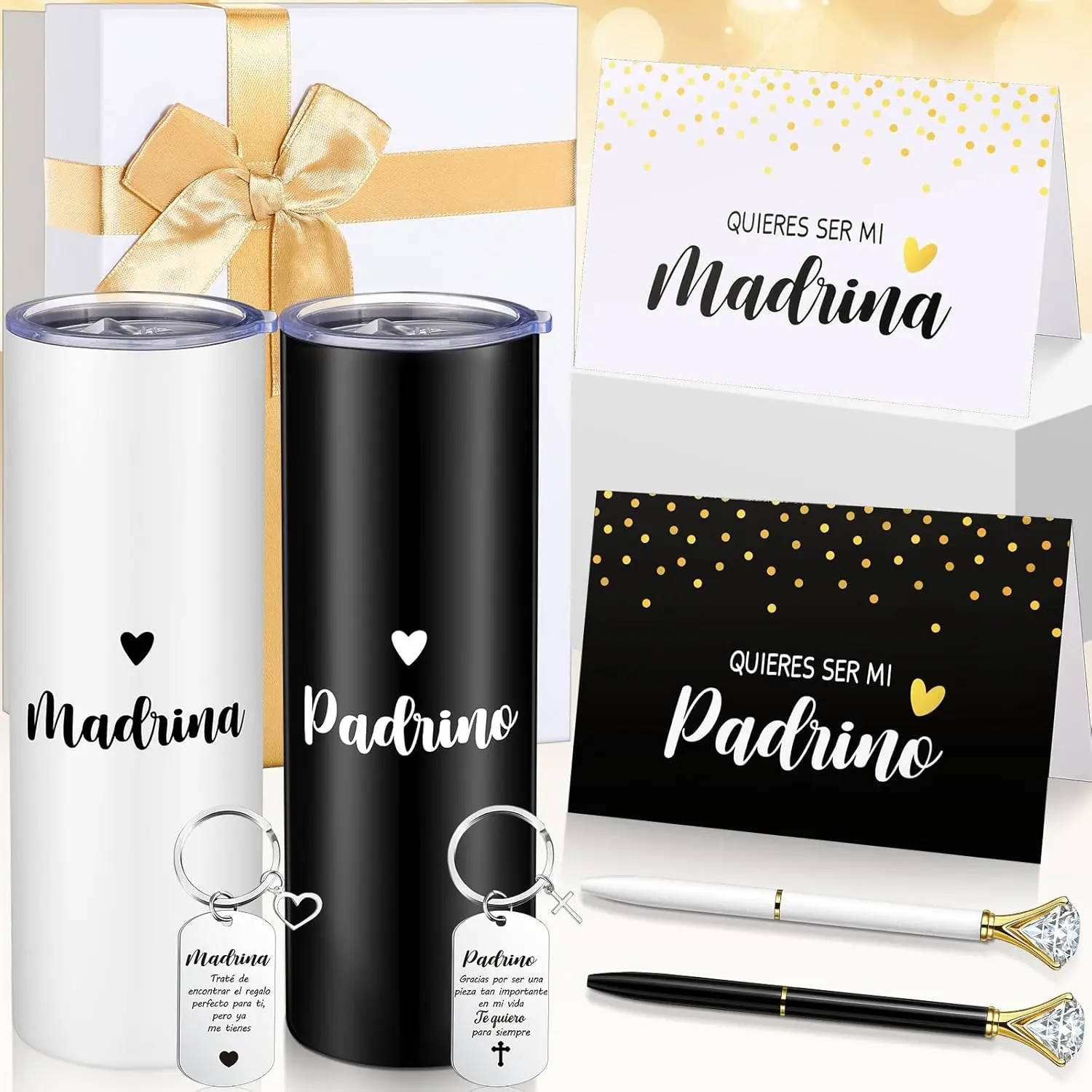 9-Count Godparents Proposal Set - 2.9 x 8.3 Inches Decorative Cup, Card, Metal Pen, Synthetic Box for Baptism Gifts (Will You Be My Godmother/Godfather)