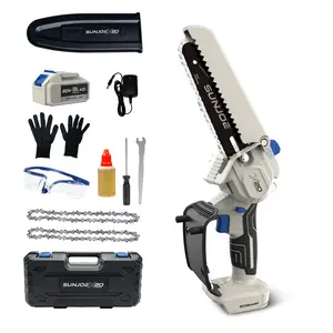 SUN JOE Mini Chainsaw - Portable Cordless Pruning Saw, 4000-mAH Power, For Wood Cutting, Pruning, Camping w/Bonus Accessories