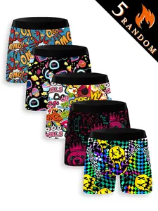 Men's Graffiti Print Boxer Briefs Set, Random Design Pack, Casual Fitted Underwear, Comfortable & Durable Fabric, Stretchy Boxer Briefs