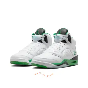 White Smooth Leather High-Top Retro Basketball Shoes with Lucky Green Rubber and Translucent Icy Blue Outsole