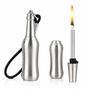 Navpeak Compact Small Bottle-Shape Windproof Kerosene Lighter - Refillable Type, Waterproof Seal, Keychain Mount Gadget, Fire-Starting Kitchen Utensil for Outdoor & Kitchen Use